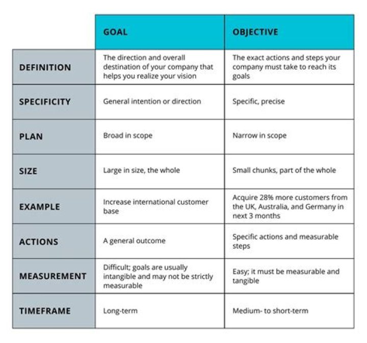Difference between goals and objectives