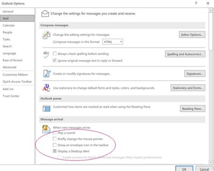 How to turn off outlook notifications