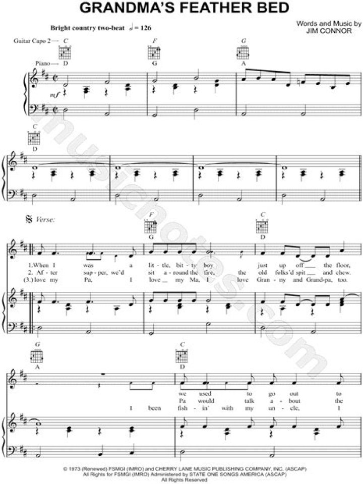 John Denver’s
Grandma’s Feather Bed Lyrics