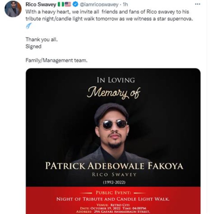 
Rico Swavey Burial: Family Announces Funeral Date 